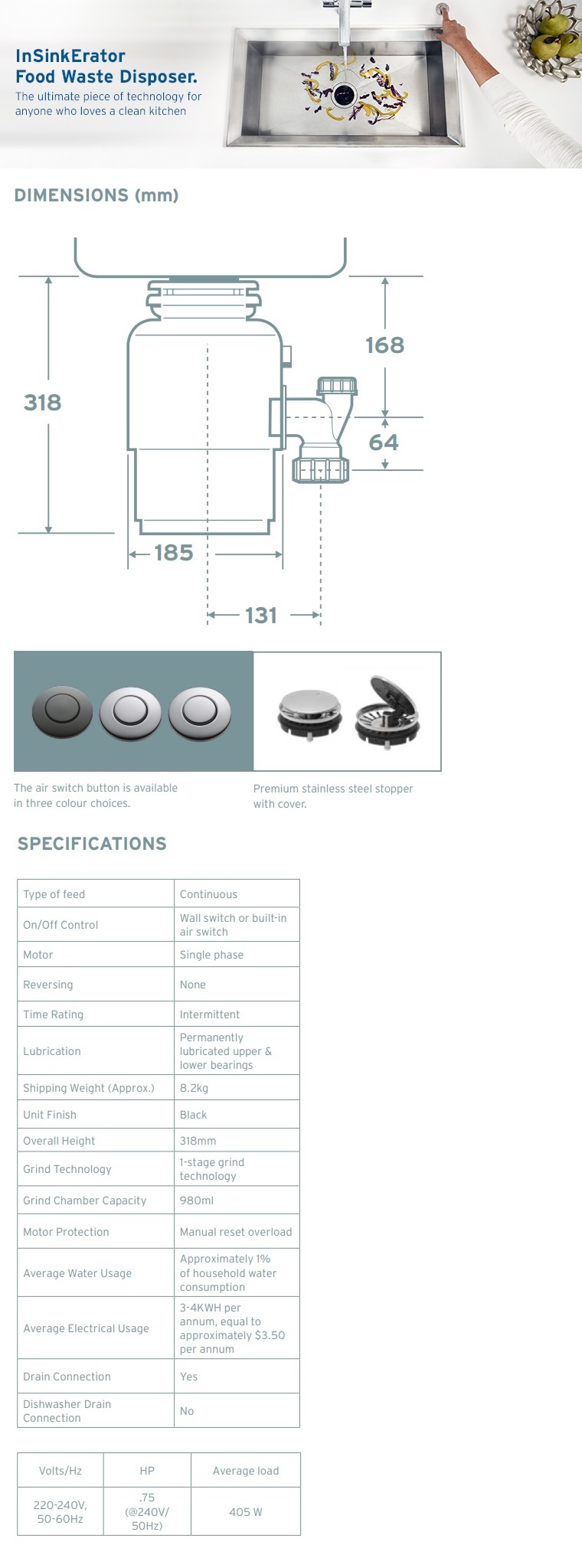 Benton's Finer Bathrooms InSinkErator Evolution 75 Waste Disposal Unit